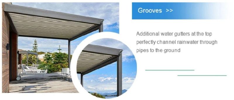 Emg Customized Waterproof Balcony Roof Gazebo Garden Pavilion/Electric Aluminum Louvered Gazebo with LED Large and Roller Blinds, Wind Sensor, Remote Control