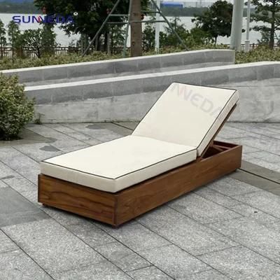 Outdoor Lounge Sunbed with Waterproof Cushion Backrest Riseable Beach Chair