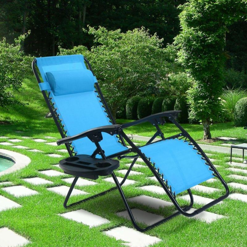 Goplus Zero Gravity Chair Adjustable Folding Lounge Recliners for Patio Outdoor Yard Beach Pool W/Cup Holder, 300-Lb Weight Capacity (Light Blue)