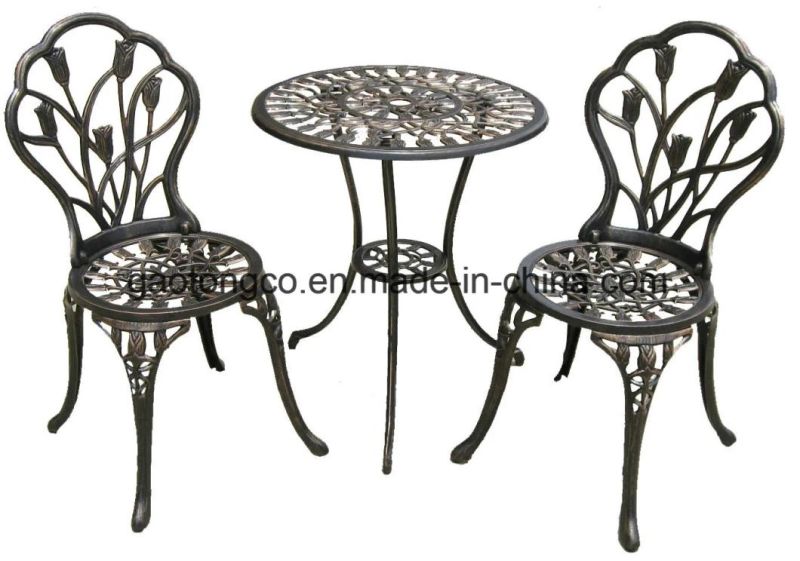Fendias Outdoor Patio Cast Aluminum Leaf Design Bistro Set in Antique White