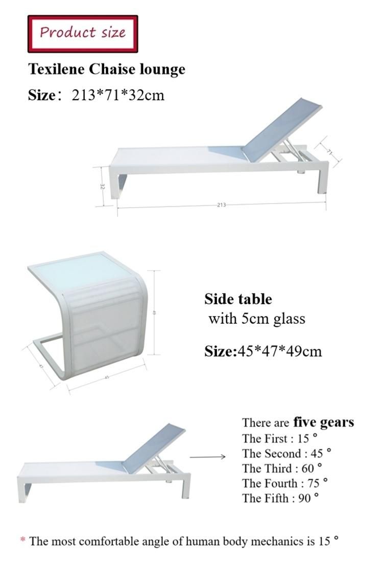 Fashion Leisure Outdoor Garden Patio Furniture Mesh Fabric Chair with SGS Certification Chaise Lounger