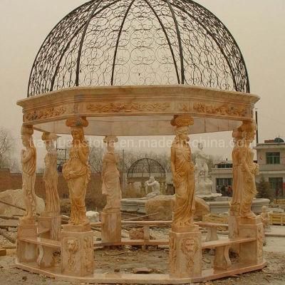 Carving Garden Marble Gazebo with Metal Roof