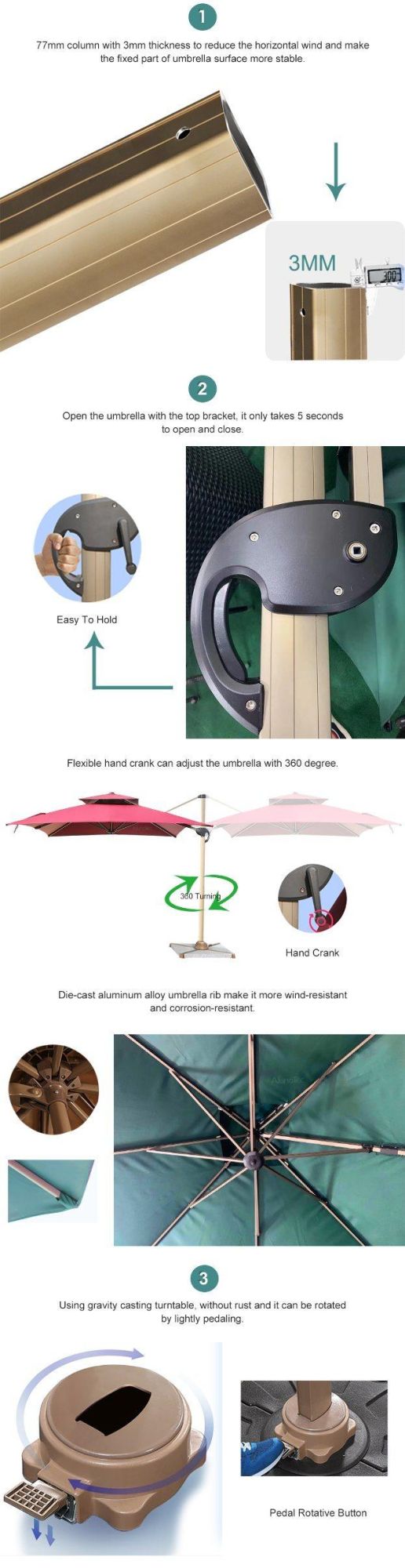 Polyester Fabric Outdoor Folding Umbrella Roman Beach Umbrella