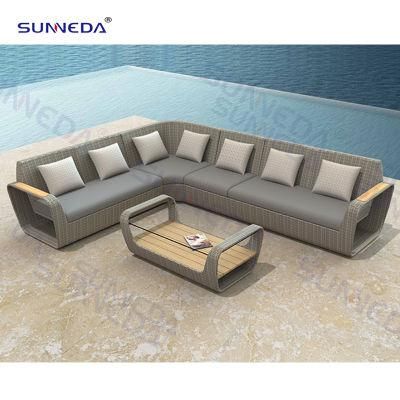 Hotel Aluminum Frame Rattan Outdoor Modern Garden Chair and Sofa Furniture with Teak Armrest
