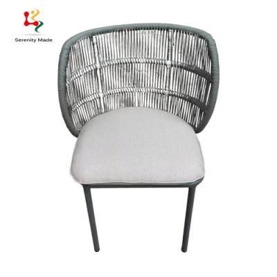 New Style Grey Color PE Rattan Back with Fabric Seat Metal Rest Chair