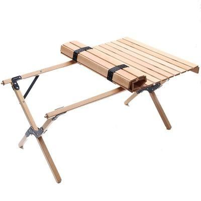 Picnic Camping Outdoor BBQ Natural Egg Roll Wooden Folding Table