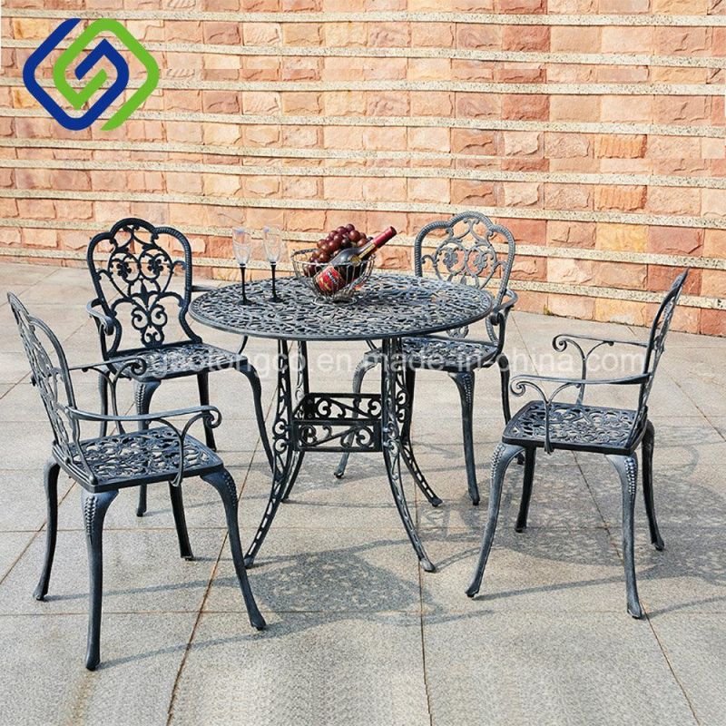 Quality Leisure Cast Aluminum Outdoor Furniture Round Table Dining Set in Black