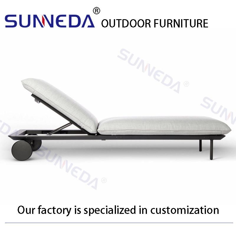 Beach Patio Outdoor Back Can Lift Beach Poolside Sun Lounger with Wheels