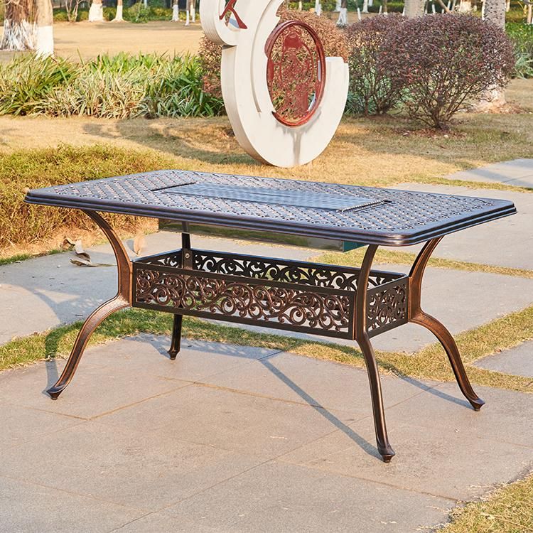 6 Seaters Cast Aluminum Fire Pit Patio Dining Set BBQ for Garden