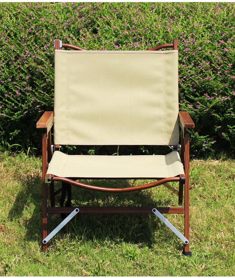 Made of Aluminum Frame Stained with Wood Grain Solid Wood Armrests Lightweight Camping Chair