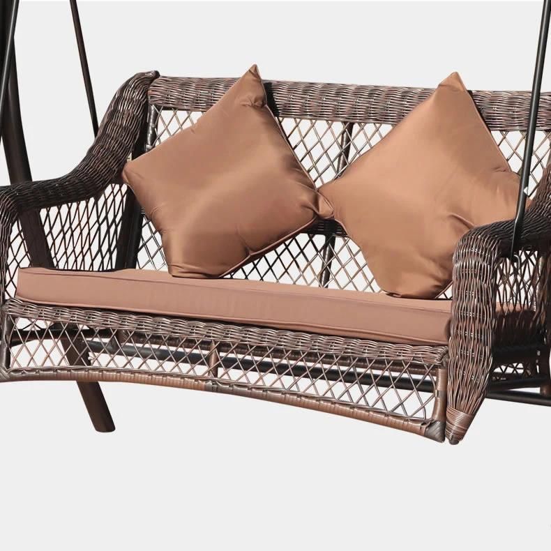 Double Outdoor Rattan Swings Lounge Chair with Cushion and Canopy