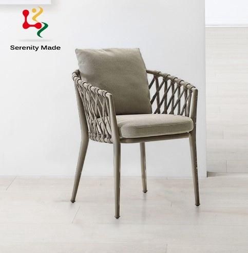 Outdoor Commerical Furniture Restaurtant Cafe Coffee Shop Aluminum Frame Woven Rope Wicker Garden Patio Dining Chair