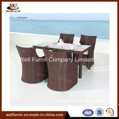 Patio Wicker Furniture Set / 5-Piece Rattan Glass Dining Chair Table Set