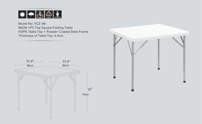 2.8FT Square Folding Table 86*86*74cm