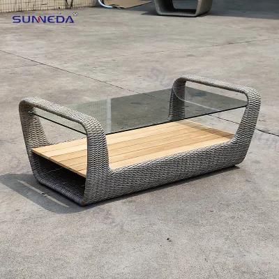 Factory Custom Teak Outdoor Sofa with Glass Coffee Table