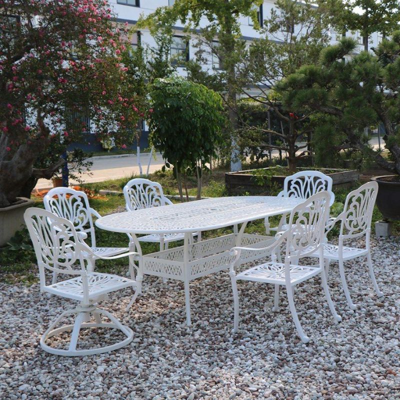 6 Seats Outdoor Dining Table Set Aluminium Outdoor Round Table Garden Table Furniture