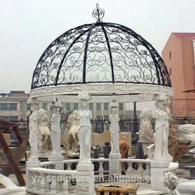 Garden Decoration Large White Marble Gazebo with Lady Sculptures