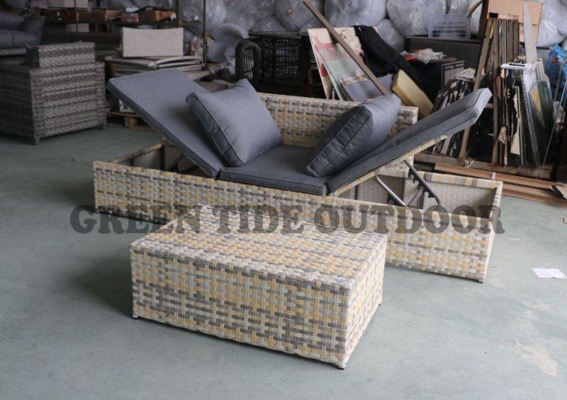 Outdoor Garden Patio Furniture Rattan Chaise Lounge Set 2PCS with Table