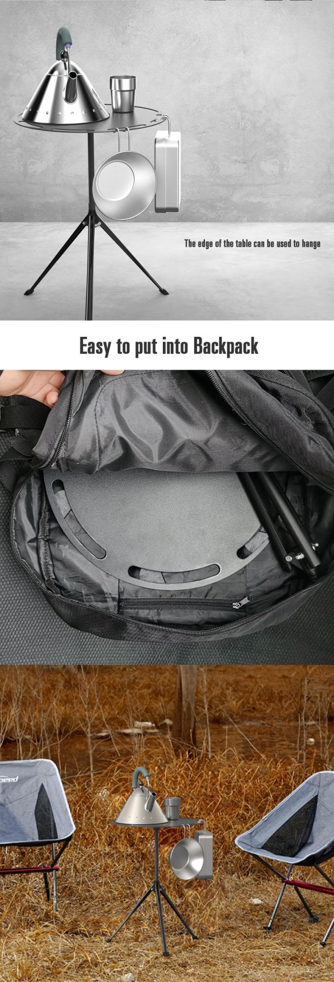 Easy Storage Detachable Portable Round Aluminum Alloy Folding Camping Table for Picnic