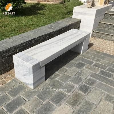 Outdoor Garden Natural Stone Hand Carved Simple Square Marble Bench
