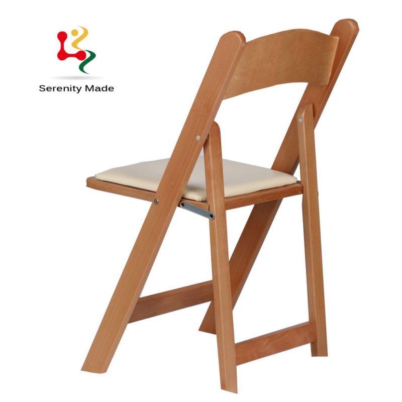 Event Furniture Wooden Frame Folding Leather Seat Dining Chairs with Footstep