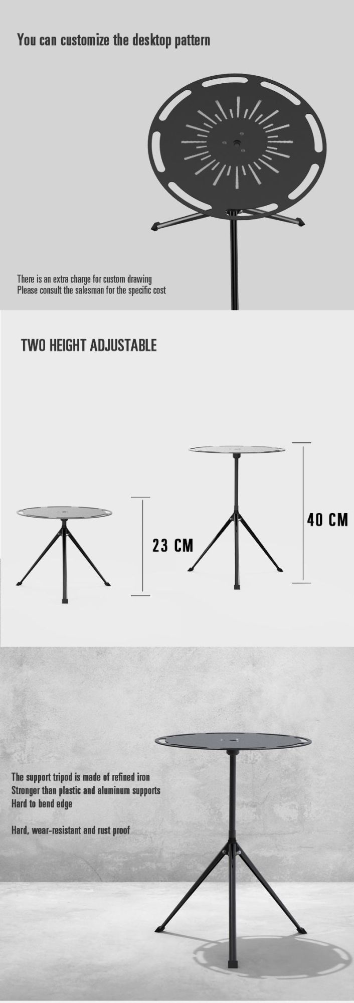 Aluminum Alloy Refined Iron Portable Outdoor Garden Triangular Folding Table Bracket for Picnic