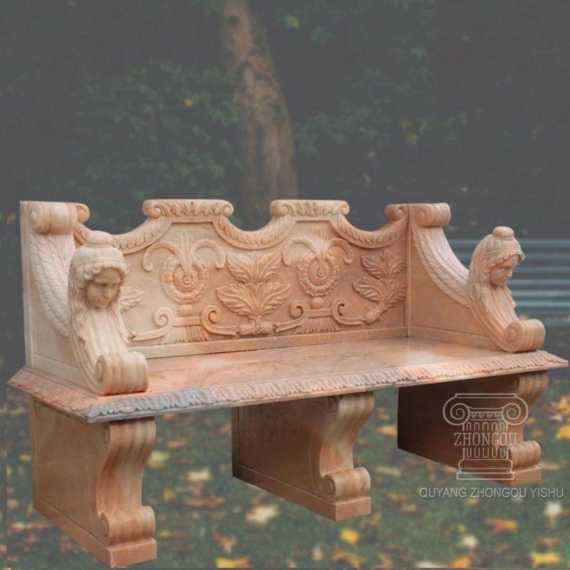 Hand Carved Bench in Sunset Red Marble