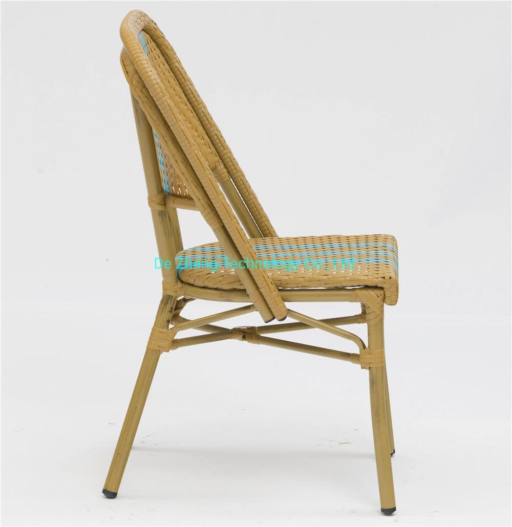 Modern Outdoor Furniture Weather Resistant Aluminum Frame Stackable Rattan Chair Balcony French Cafe Bistro Chair