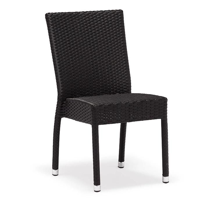Armless Aluminum Black Plastic Rattan Cane Dining Chair