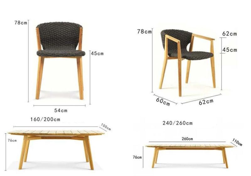 Hotel Outdoor Furniture 6 Seater Extra Large Patio Teak Table Chair Villa Wooden Dining Furniture Garden Rattan Leisure Chair Set