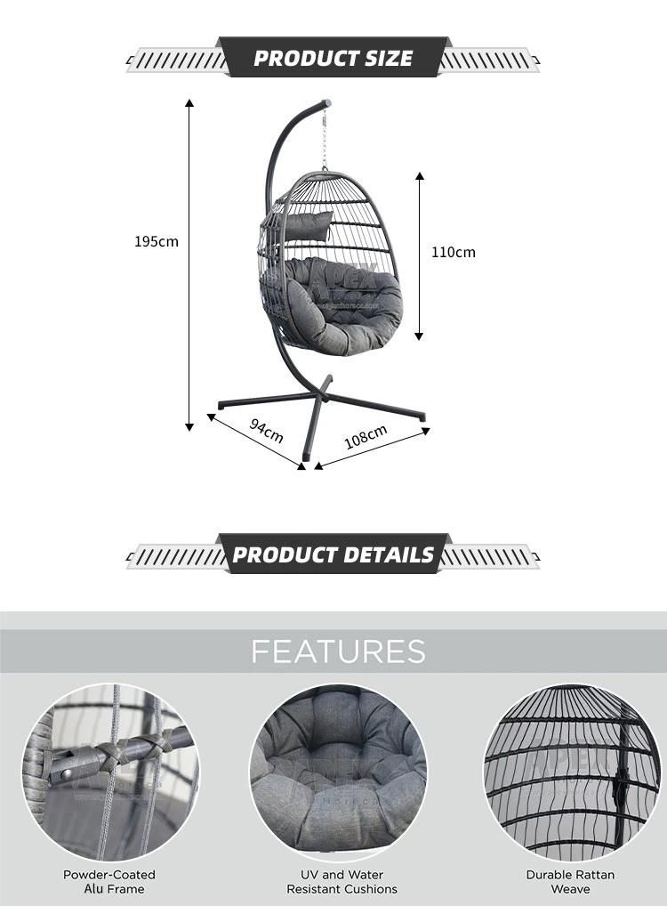 New Design Home Hotel Furniture Outdoor Garden Patio Folding Hanging Rattan Wicker Egg Hammock Swing Chair