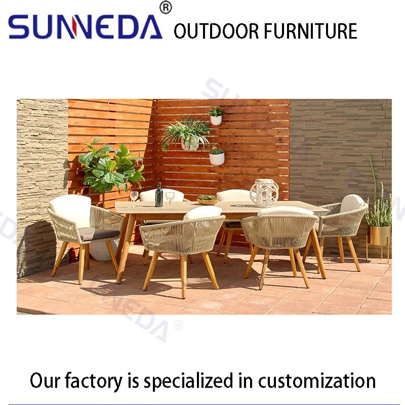 Wood Foot Woven Dining Chair Coffee Table Set