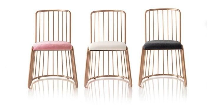 Luxury Beauty Salon Metal Rose Gold Wire Chair Durable Wrought Iron Garden Event Wedding Dining Chair