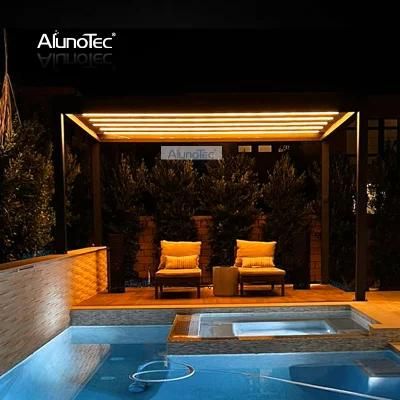 AlunoTec Modern Environmental Louvre Gazebo Waterproof Gazebos Popular China Gazebo with Led Light