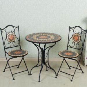 Mosaic Tile 3-Piece Bistro Set with Folding Chairs and Table