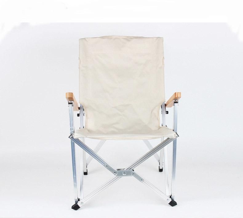 Outdoor Portable Aluminum Frame with Solid Wood Armrest Lightweight Folding Camping Low Chair