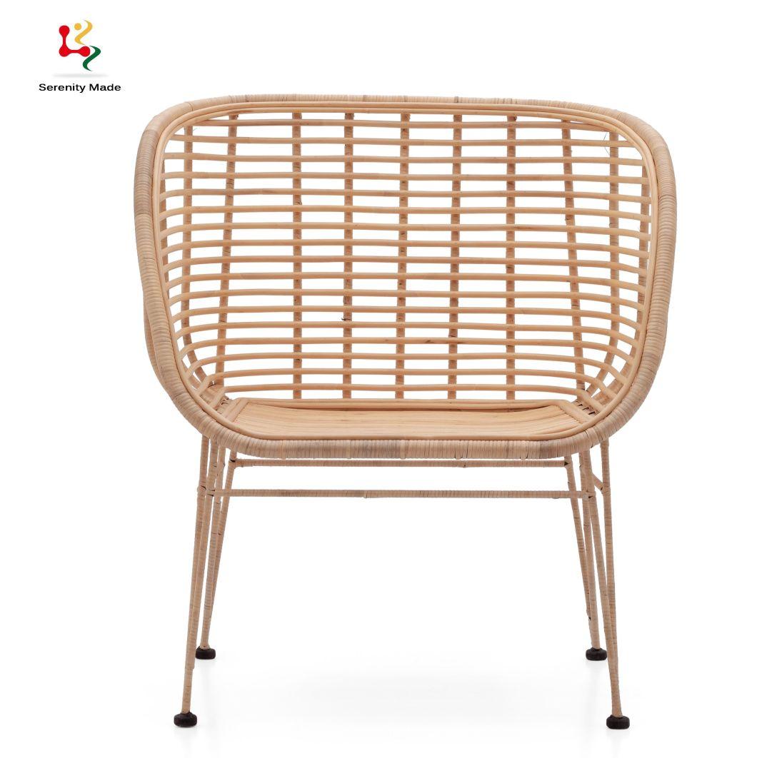 Nordic Hotel Outdoor Leisure Chair Metal Legs Rattan Armrest Lounge Chair