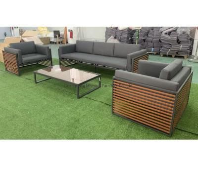 Wood Color Outdoor Garden Lounge Aluminum Sofa Furniture Set