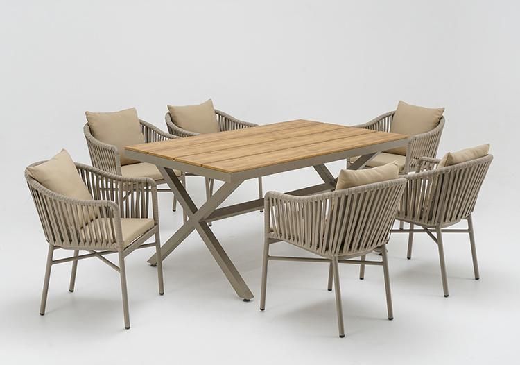6 Seaters Patio Outdoor Garden Rope Aluminum Furniture Dining Table Set