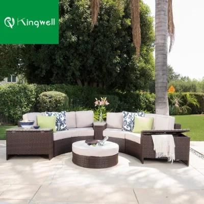 Foshan Wholesale Outdoor Furniture Patio Semicircular Rattan Sofa Set Ottoman with Quality Guaranteed