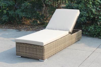Aluminium Chaise Lounger with Cushion Leisure Lounger Adjustable PE Rattan Resistant Lounger
