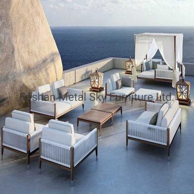 Outdoor Aluminum Teak Garden Hotel Villa Patio Wooden Rattan Sofa