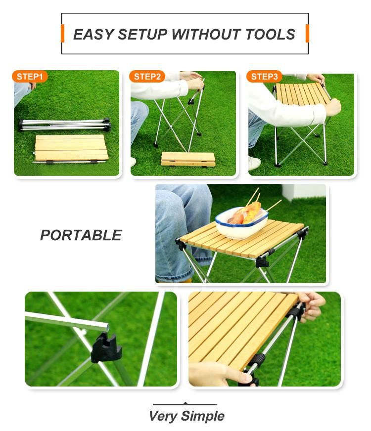 6061# Hight Quality Aluminum Frame Wooden Camping Folding Table