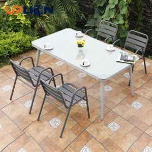 Uplion Outdoor Furniture Garden Patio Leisure Modern Long Dining Modern Rattan Glass Top Table and Chair