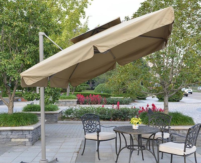 Outdoor UV Roman Umbrellea Waterproof Material Furniture 3*3m Handing Umbrella with LED Light Parasol
