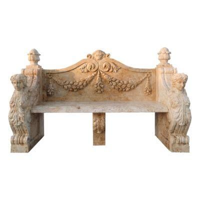 Fairy Head Carving Armrest Travertine Garden Bench