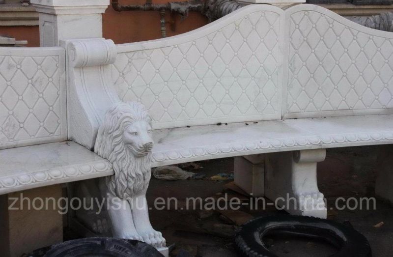 Lion Sculpture Stone Carving Natural Marble Garden Bench
