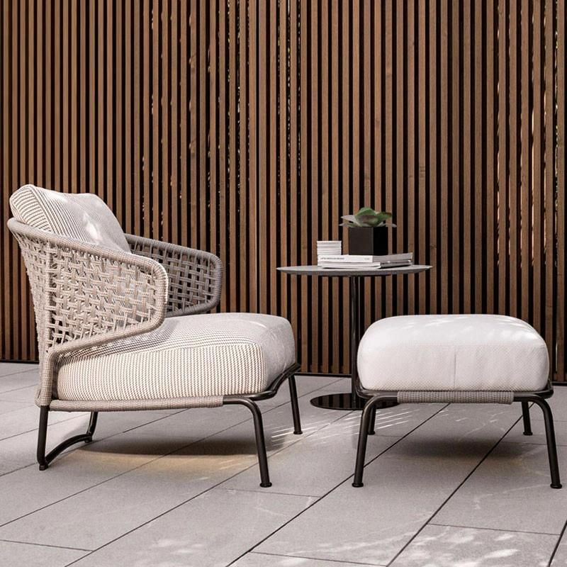 Aluminum Frame Woven Rope Round Sofa Set High Quality New Arrival Leisure Special Tude Aluminum Rope Garden Patio Sofa Set Rattan Outdoor Furniture