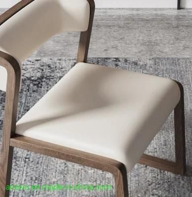 Nordic Upholstered Solid Wood Dining Chair with Soft Bag Leisure Back Dining Chair Ash Wood Dining Chair with Armrests Walnut Color