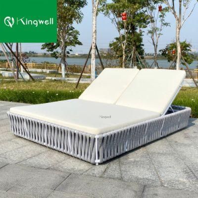 Factory Wholesale Leisure Garden Furniture Aluminum Outdoor Rope Braided Chaise Lounger for Twins
